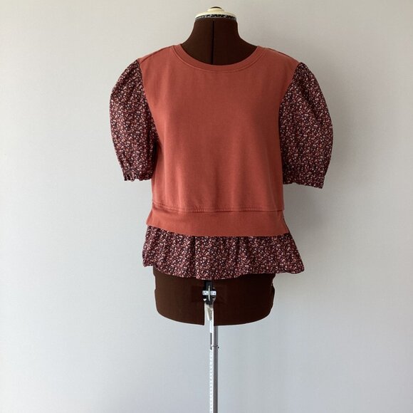 Floral Puffed Sleeve Sweatshirt Top - Picture 1 of 5